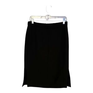 J. Crew Knee Length Black Lined Skirt Stretch Waist Size Womens 4 Side Slits